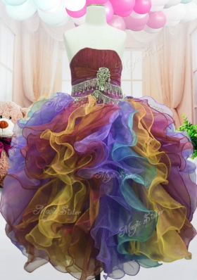 Classical Ball Gowns Girls Pageant Dresses Multi-color Strapless Organza Sleeveless Floor Length Zipper