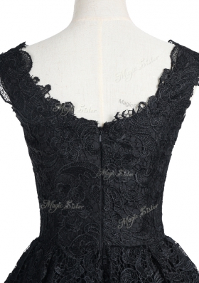 Custom Made Black A-line Lace V-neck Sleeveless Lace Knee Length Zipper Prom Party Dress