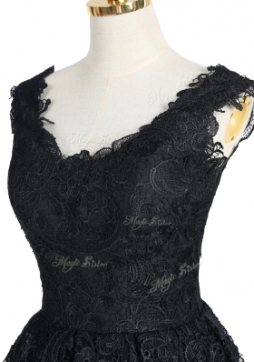Custom Made Black A-line Lace V-neck Sleeveless Lace Knee Length Zipper Prom Party Dress