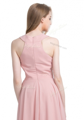 Customized Chiffon Scoop Sleeveless Zipper Beading Evening Dress in Pink