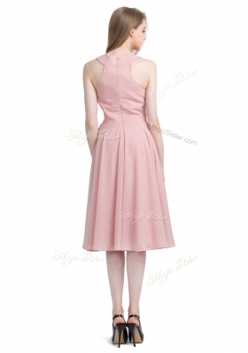 Customized Chiffon Scoop Sleeveless Zipper Beading Evening Dress in Pink