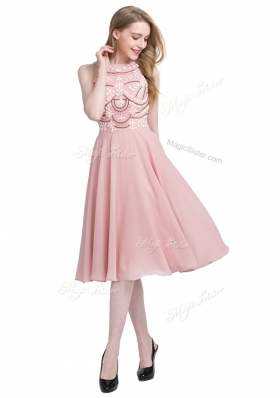 Customized Chiffon Scoop Sleeveless Zipper Beading Evening Dress in Pink
