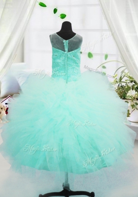 Enchanting Turquoise Scoop Neckline Beading and Appliques Juniors Party Dress Sleeveless Zipper