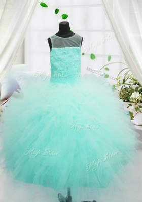 Enchanting Turquoise Scoop Neckline Beading and Appliques Juniors Party Dress Sleeveless Zipper