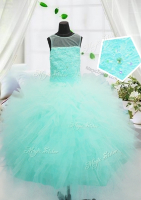 Enchanting Turquoise Scoop Neckline Beading and Appliques Juniors Party Dress Sleeveless Zipper