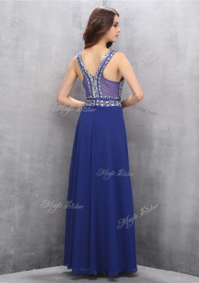 Latest Floor Length A-line Sleeveless Royal Blue Homecoming Dress Zipper