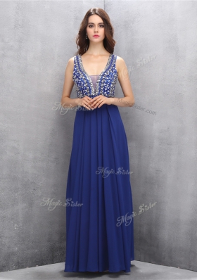 Latest Floor Length A-line Sleeveless Royal Blue Homecoming Dress Zipper