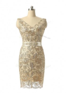 Mini Length Zipper Prom Dress Champagne and In for Party and Wedding Party with Beading and Lace
