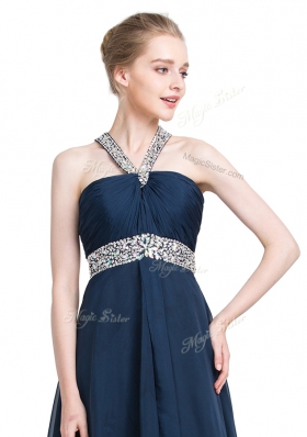 Most Popular Floor Length Empire Sleeveless Blue Homecoming Dress Backless