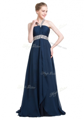 Most Popular Floor Length Empire Sleeveless Blue Homecoming Dress Backless