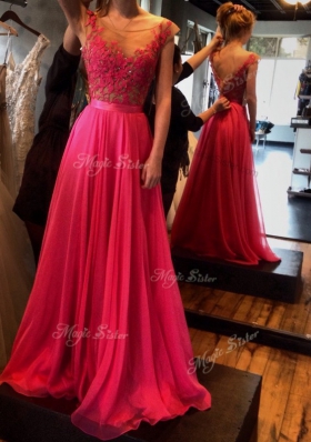 Popular Red Evening Dress Prom and Party and For with Appliques Scoop Sleeveless Zipper