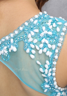 Popular Scoop Sleeveless Backless Blue Organza