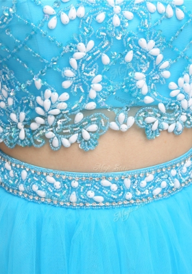 Popular Scoop Sleeveless Backless Blue Organza