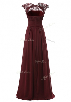 Pretty Scoop Sleeveless Prom Party Dress Floor Length Appliques Burgundy Chiffon