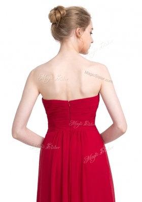 Red Zipper Homecoming Dress Ruching Sleeveless Floor Length