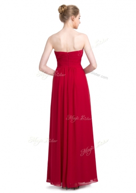 Red Zipper Homecoming Dress Ruching Sleeveless Floor Length