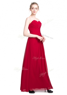 Red Zipper Homecoming Dress Ruching Sleeveless Floor Length