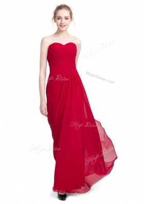 Red Zipper Homecoming Dress Ruching Sleeveless Floor Length