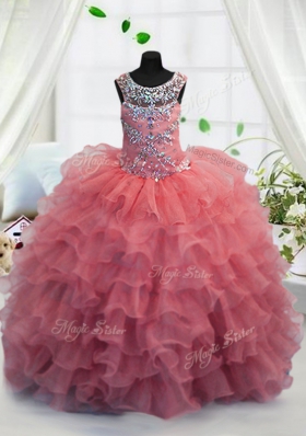 Scoop Sleeveless Beading and Ruffled Layers Lace Up Little Girls Pageant Dress