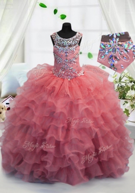 Scoop Sleeveless Beading and Ruffled Layers Lace Up Little Girls Pageant Dress