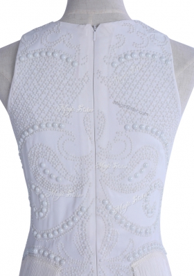Scoop White Zipper Homecoming Dress Online Beading Sleeveless Floor Length