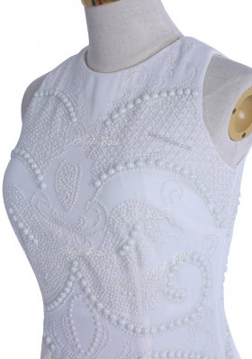 Scoop White Zipper Homecoming Dress Online Beading Sleeveless Floor Length