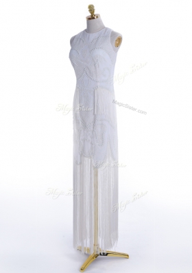 Scoop White Zipper Homecoming Dress Online Beading Sleeveless Floor Length
