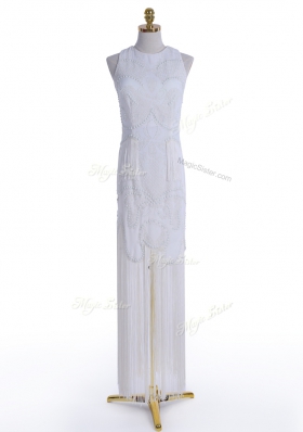 Scoop White Zipper Homecoming Dress Online Beading Sleeveless Floor Length