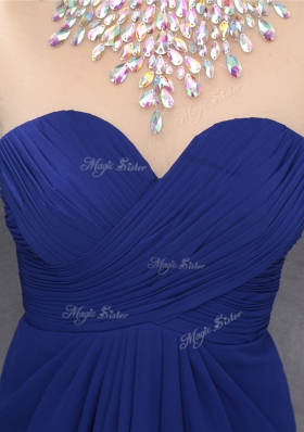 Sumptuous High-neck Sleeveless Prom Dresses Mini Length Beading Navy Blue Chiffon