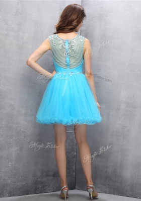 Top Selling Blue Scoop Zipper Beading Prom Party Dress Sleeveless