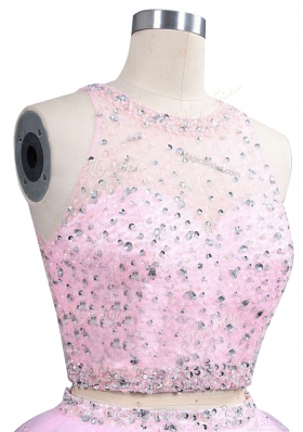 Admirable Pink Scoop Zipper Beading Prom Dresses Sleeveless