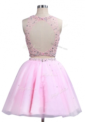 Admirable Pink Scoop Zipper Beading Prom Dresses Sleeveless