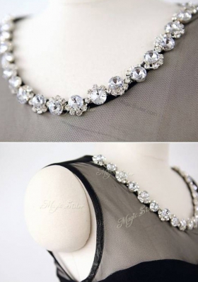 Black Chiffon Zipper Scoop Sleeveless Mini Length Prom Party Dress Beading