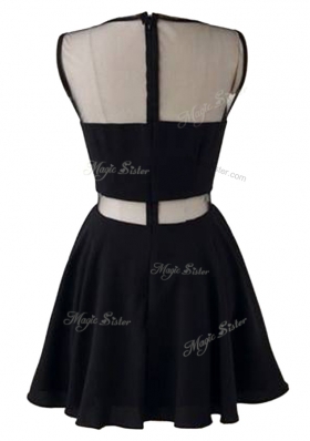 Black Chiffon Zipper Scoop Sleeveless Mini Length Prom Party Dress Beading