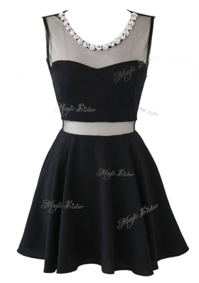 Black Chiffon Zipper Scoop Sleeveless Mini Length Prom Party Dress Beading