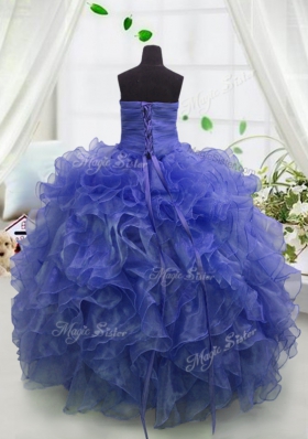Cheap Sleeveless Lace Up Floor Length Beading and Ruffles Girls Pageant Dresses