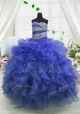 Cheap Sleeveless Lace Up Floor Length Beading and Ruffles Girls Pageant Dresses