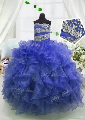 Cheap Sleeveless Lace Up Floor Length Beading and Ruffles Girls Pageant Dresses