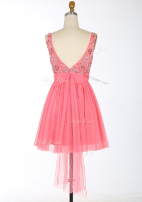 Custom Design Scoop Backless Chiffon Sleeveless Mini Length and Beading and Sashes|ribbons