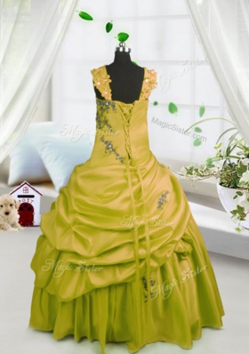 Custom Fit Beading and Pick Ups Girls Pageant Dresses Gold Lace Up Sleeveless Floor Length