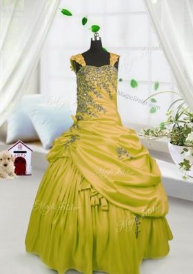 Custom Fit Beading and Pick Ups Girls Pageant Dresses Gold Lace Up Sleeveless Floor Length