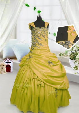 Custom Fit Beading and Pick Ups Girls Pageant Dresses Gold Lace Up Sleeveless Floor Length