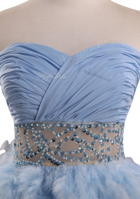 Edgy Sweetheart Sleeveless Evening Dress Mini Length Beading Light Blue Chiffon