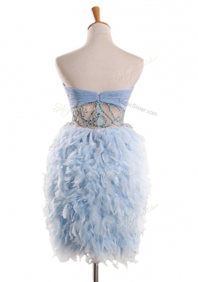Edgy Sweetheart Sleeveless Evening Dress Mini Length Beading Light Blue Chiffon