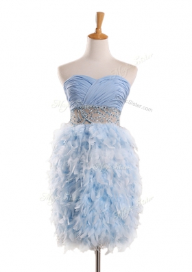 Edgy Sweetheart Sleeveless Evening Dress Mini Length Beading Light Blue Chiffon