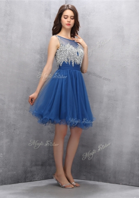 High Quality Scoop Navy Blue Sleeveless Tulle Zipper Prom Party Dress for Prom and Party
