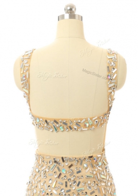Scoop Beading Club Wear Champagne Backless Sleeveless Mini Length
