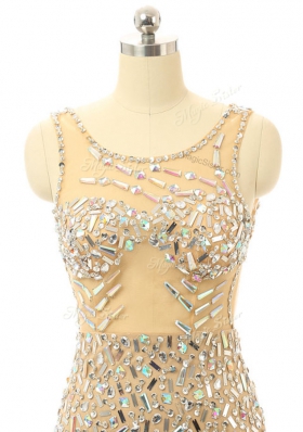 Scoop Beading Club Wear Champagne Backless Sleeveless Mini Length