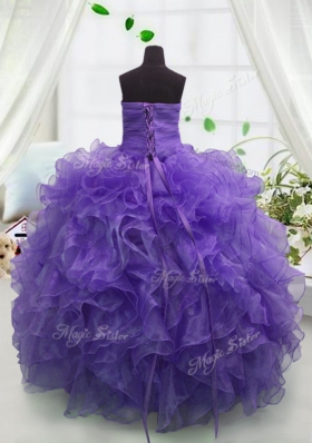 Simple Sweetheart Sleeveless Lace Up Little Girls Pageant Dress Eggplant Purple Organza