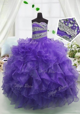 Simple Sweetheart Sleeveless Lace Up Little Girls Pageant Dress Eggplant Purple Organza